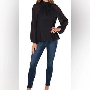 Joie Women's‎ Limited Edition Ladies Long Sleeve Smocked Sheer Blouse Black Med